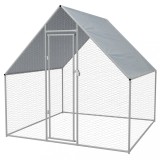 Coteț Găini vidaXL 2x2x1.92m, Oțel Galvanizat, Argintiu, Rezistent UV și Apă - Tarc Exterior Pui, Rațe