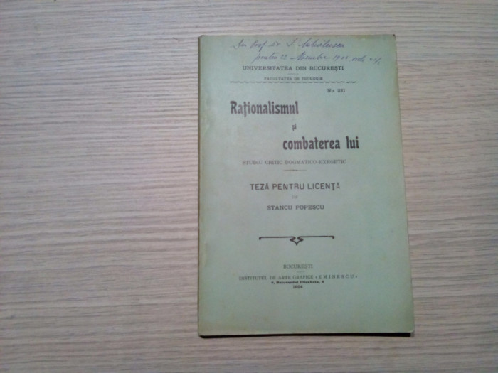 RATIONALISMUL SI COMBATEREA LUI - Stancu Popescu (teza) -1904, 77 p.