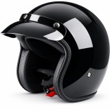 Cumpara ieftin Casca Moto/Scuter Retro FIXATO Vintage, Interior Confortabil, Prindere rapida, Negru Lucios, L 58-59cm