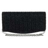 Geanta De Umăr, Model Reliefat, Negru, 20x5x10cm, Poliester, Lanț Lung, Oem
