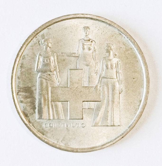 ELVETIA 5 FRANCI 1974 CONSTITUTIA AUNC CU LUCIU ( CITITI DESCRIEREA )