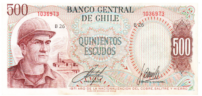 Chile 500 Escudos 1971 P-145a Seria 1036973