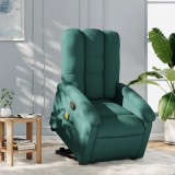 VidaXL Fotoliu rabatabil de masaj, cu ridicare, verde &icirc;nchis, textil