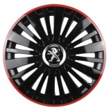 Cumpara ieftin Set 4 Capace Roti pentru Peugeot, model Falcon Black Cu Rama Rosie, R14