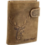 Portofel Barbati Green Deed Vertical din Piele naturala 100%, Gravura cu Cerb, 13x10x2 cm
