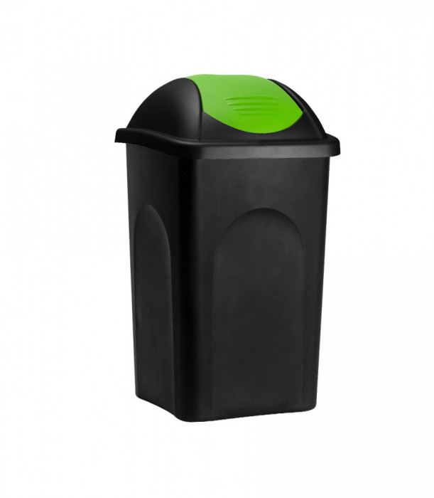 Cos gunoi cu capac glisant, Plastic, Negru/Verde, 60 L