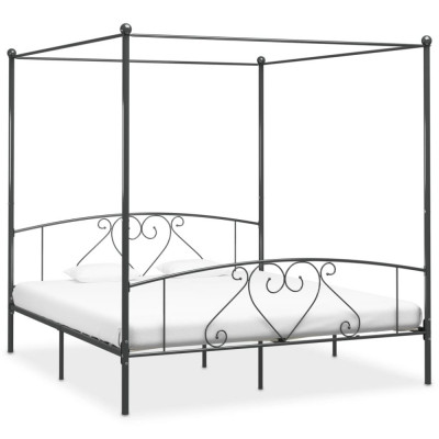 vidaXL Cadru de pat cu baldachin, gri, 180 x 200 cm, metal foto