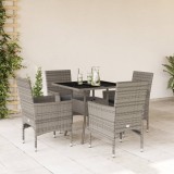 VidaXL Set mobilier de grădină cu perne 5 piese gri poliratan &amp; sticlă