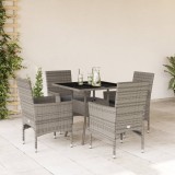 Set mobilier de gradina cu perne 5 piese gri poliratan &amp; sticla GartenMobel Dekor, vidaXL