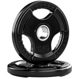 SPORTNOW Set discuri sală olimpice 2x10 kg, orificiu &Oslash;5 cm, discuri greutate, acoperite cu cauciuc, 3 m&acirc;nere ergonomice, negru | Aosom Romania