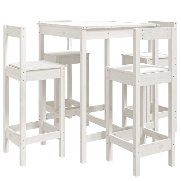 Set mobilier de bar pentru gradina, 5 piese,alb, lemn masiv pin