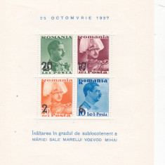 ROMANIA 1937 LP 122 INALTAREA IN GRAD A MARELUI VOIEVOD MIHAI BLOC MNH