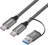 Cablu USB 3.2 Gen2 type C + adaptor USB-A T-T 3A/60W 2m, ku31cq2, Oem