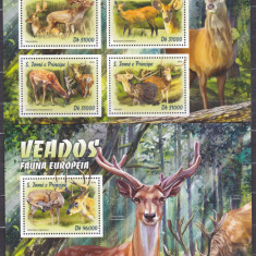 DB1 Sao Tome Fauna Europeana Cerb Caprioara MS + SS MNH