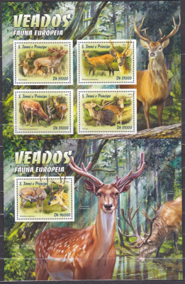 DB1 Sao Tome Fauna Europeana Cerb Caprioara MS + SS MNH foto