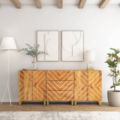 vidaXL Dulapuri lateral, 3 buc., maro/negru, 60x33,5x75 cm, lemn mango 3206282 foto