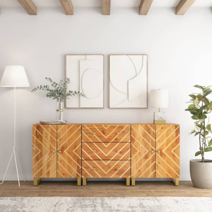 vidaXL Dulapuri lateral, 3 buc., maro/negru, 60x33,5x75 cm, lemn mango 3206282