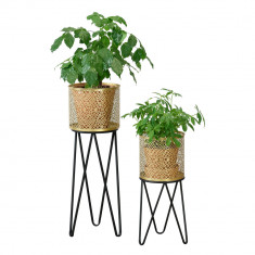 Suport plante Marchin 2 bucati masuri diferite cu picioare hairpin negru/auriu [en.casa] HausGarden Leisure foto