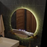 Oglinda LED pentru baie Alfred 60x60 cm cu touch, dezaburire, ceas si suport