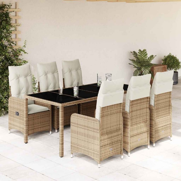 vidaXL Set bistro de grădină, 7 piese, cu perne, bej, poliratan 3277101