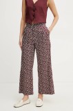 Marella pantaloni de bumbac CRICKET femei, culoarea bordo, lat, high waist, 2513131202200