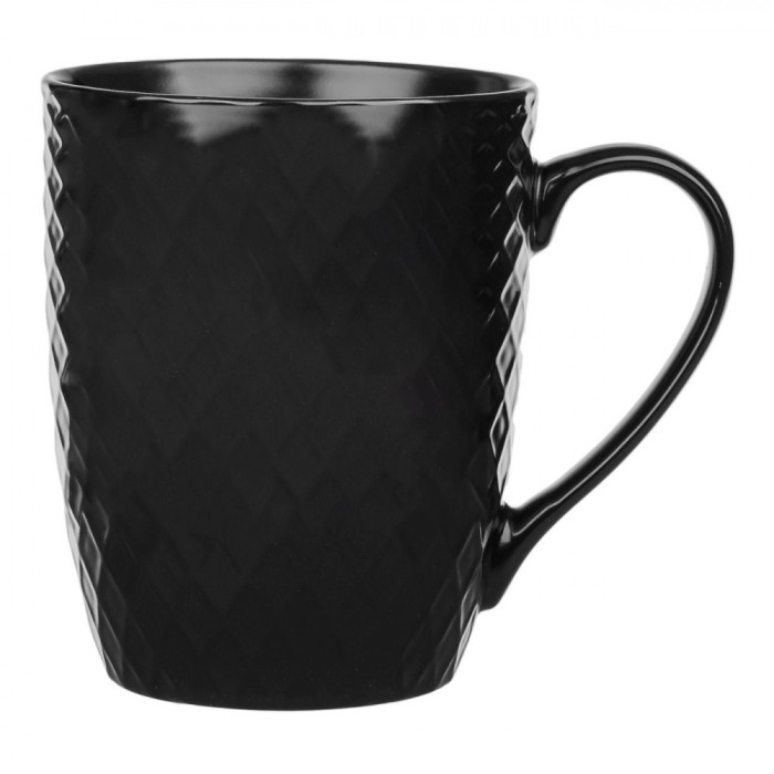 Cană New Bone, Model Romburi, Culoare Negru, Capacitate 340ml, Diametru 8cm, &Icirc;nălțime 10cm