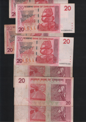 Zimbabwe 20 dollars 2007 VF-XF pret pe bucata foto