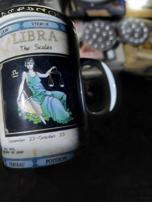 Cana cu sita pt.ceai portelan,China veche,Zodia BALANTA,semn astrologic LIBRA
