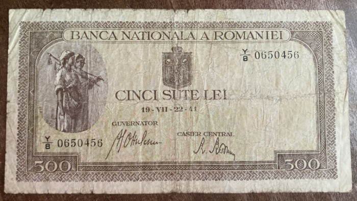 B11 99 - Bancnota Romania - 500 lei emisiune iulie 1941 - filigran BNR orizontal