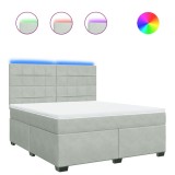 Cumpara ieftin Pat box spring cu saltea, gri deschis, 180x200 cm, catifea