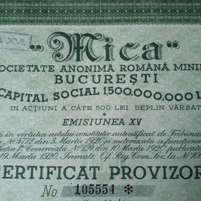 10000 Lei 1945 Mica Bucuresti Certificat provizoriu actiuni vechi Romania 105554 foto