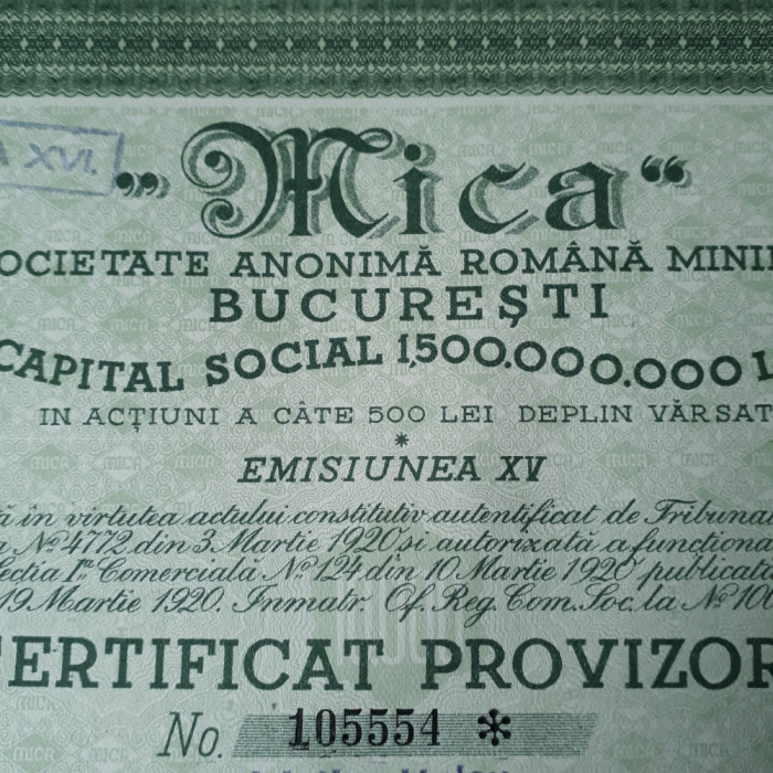 10000 Lei 1945 Mica Bucuresti Certificat provizoriu actiuni vechi Romania 105554