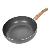 Tigaie Wok Antiaderentă, 28cm, Gri, Aluminiu, M&acirc;ner Imitatie Lemn, Oem