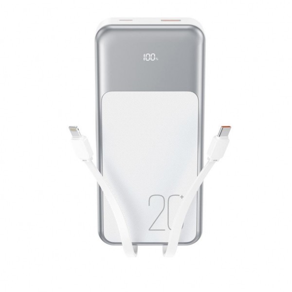 Baterie Externa XO Design PR249, 20000mAh, 22.5W, QC + PD, 1 x Lightning - 1 x USB-A - 2 x USB-C, Alba