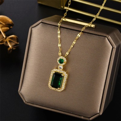 Lantisor Inox Auriu - Zirconiu Verde N1895 foto