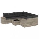 Set canapele de gradina cu perne, 9 piese gri deschis poliratan