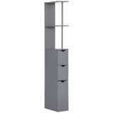 HOMCOM Coloană de Baie Modernă Mueble Auxiliar de Ba&ntilde;o cu 2 Rafturi 2 Sertare și 1 Ușă Antivoltaică 15x33x136,5 cm Gri | Aosom Romania