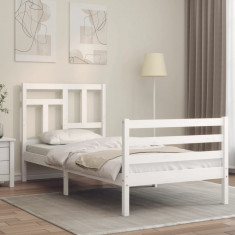 Cadru de pat cu tablie single mic, alb, lemn masiv GartenMobel Dekor