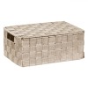 Cutie Depozitare Impletita Bej 30x20x12 cm, cu Capac si Manere, Metal &amp; Plastic, Organizare Casa Birou