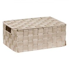Cutie Depozitare, Impletita, Bej, Dimensiuni 30x20x12 cm, Cu Capac și M&acirc;nere