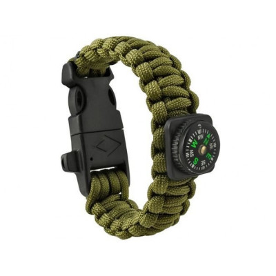 Kit Supravietuire tip Bratara Survival 5-in-1 Paracord, busola, fluier, franghie, cutit si tija scantei pentru aprindere foc foto