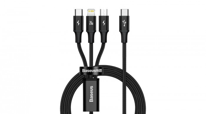 Baseus Rapid Series 3-in-1 USB-C cablu M L T 20W 1,5 m negru