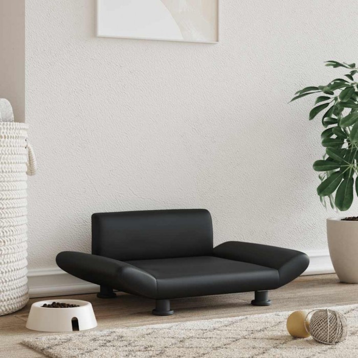 vidaXL Pat de c&acirc;ini, negru, 70x45x28 cm, piele ecologică
