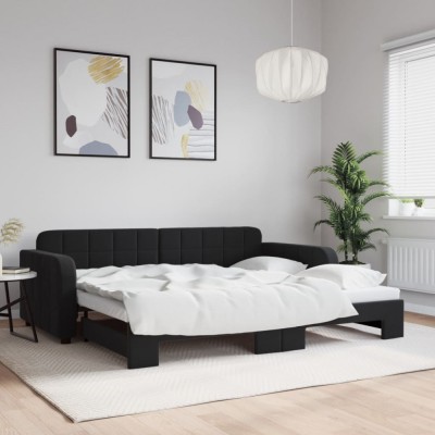 vidaXL Pat de zi cu extensie, negru, 90x190 cm, catifea 3196944 foto