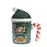 Cana verde cu capac model craciun 320 ml