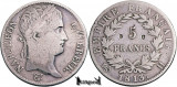 1813 H, 5 Francs - Napoleon I - Primul Imperiu Francez; contraştampilă B U, Europa, Argint