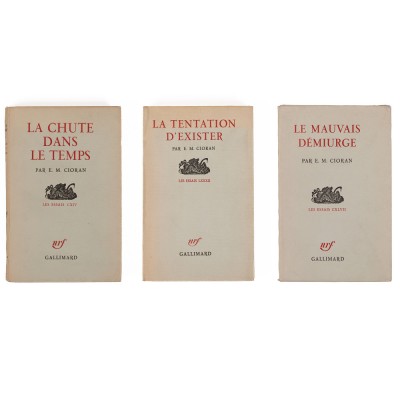 Emil Cioran, Le Mauvais D&amp;eacute;miurge + Le tentation d&amp;#039;exister + La Chute dans le temps, 3 volume, cu ex-librisul poetului Geo Dumitrescu foto