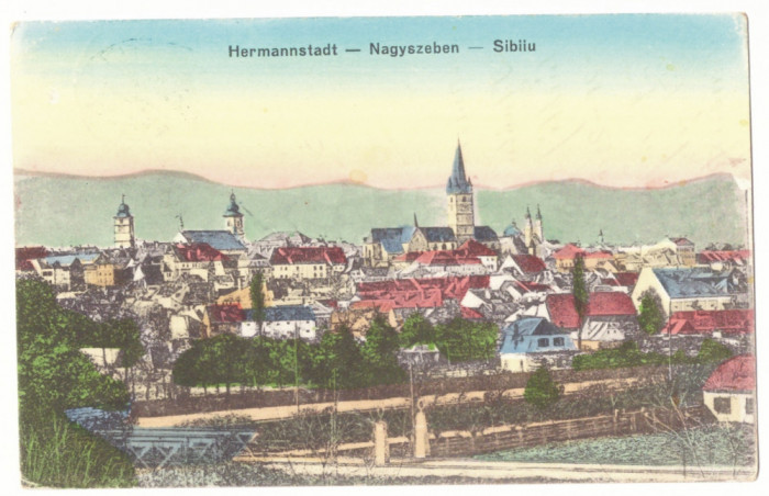 23 - SIBIU, Panorama, Romania - old postcard - used - 1918