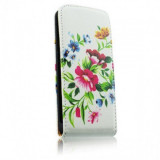 Husa Piele Apple iPhone 5 / 5S Slim Flip Flower Pink, Cu clapeta