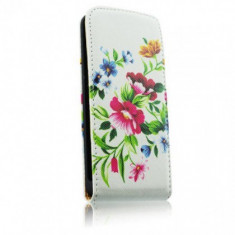 Husa Piele Apple iPhone 5 / 5S Slim Flip Flower Pink